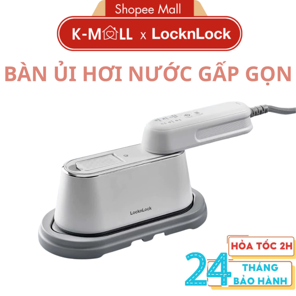 Bàn Ủi Hơi Nước Gấp Gọn LocknLock 2in1 Steam Iron ENI262WHT Dung Tích 100ML, Màu Trắng - K-MALL
