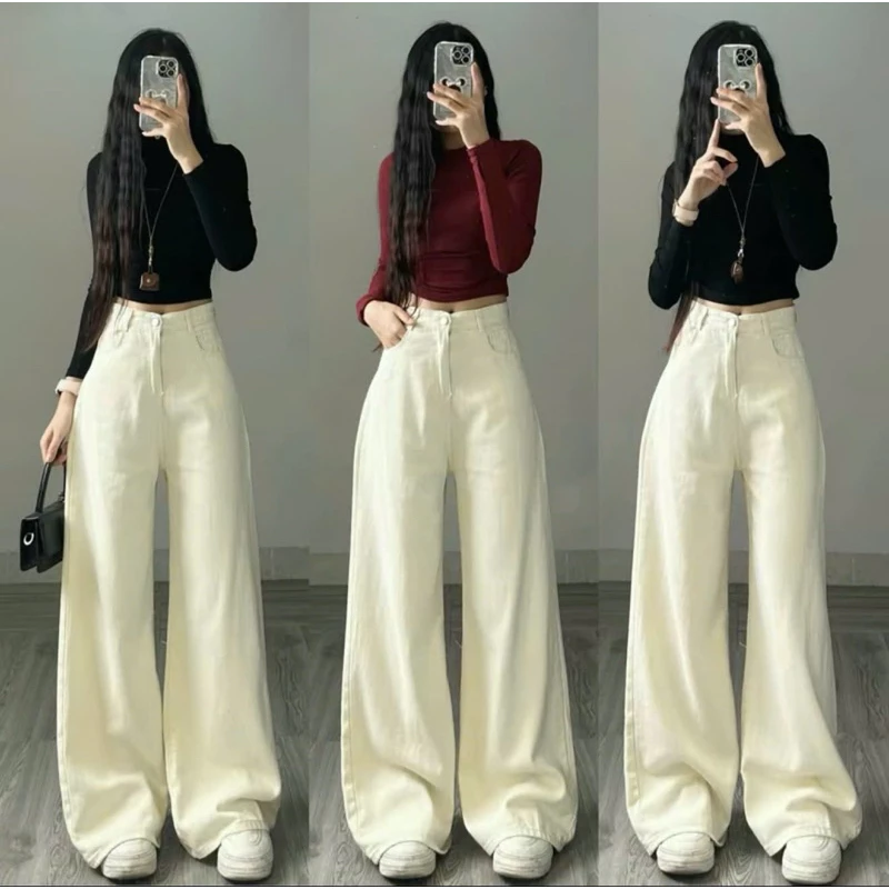 Quần jeans ống rộng TRẮNG -BE chất jeans mềm lưng cao tôn dáng