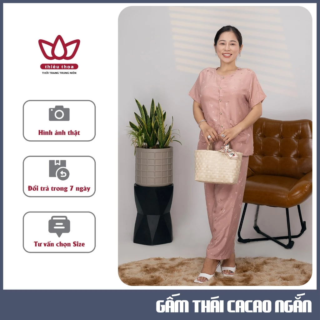Đồ Bộ Trung Niên Cho Ngoại Cao Cấp TAY NGẮN Sang Trọng Tỏa Sáng Phù Hợp Cho Mẹ, Bà- Thiều Thoa Store