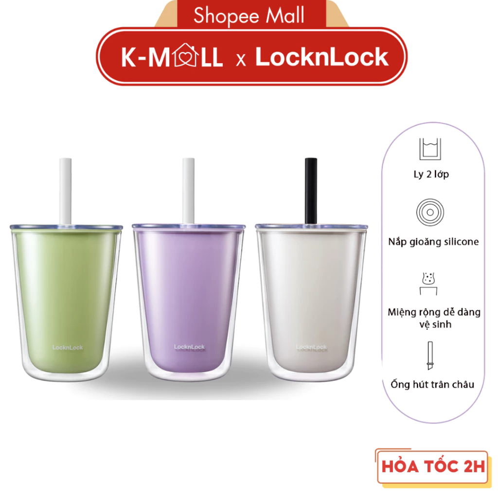 Ly nhựa 2 lớp LocknLock Bubble Tea Cold Cup 720ml HAP529 kèm ống hút trân châu, cách nhiệt - K-MALL