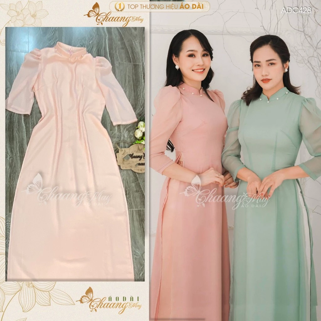 Áo Dài Cách Tân Nữ Đính Ngọc Chaang May Sẵn 4 Tà Lụa Tơ Xước Dự Tiệc Cưới Lễ Tết Đẹp ADC428