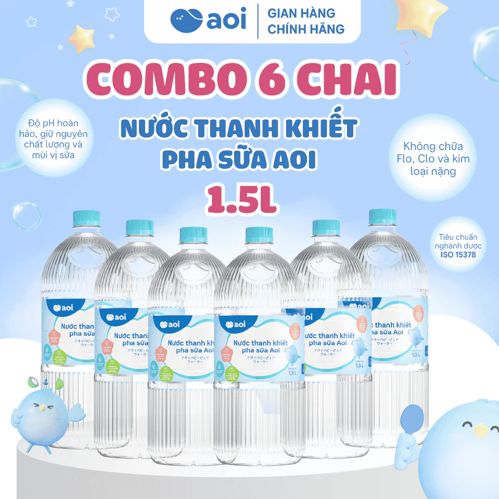 Mua combo 6 chai nước Aoi pha sữa an toàn cho bé, không chứa kim loại nặng và Flo, Clo