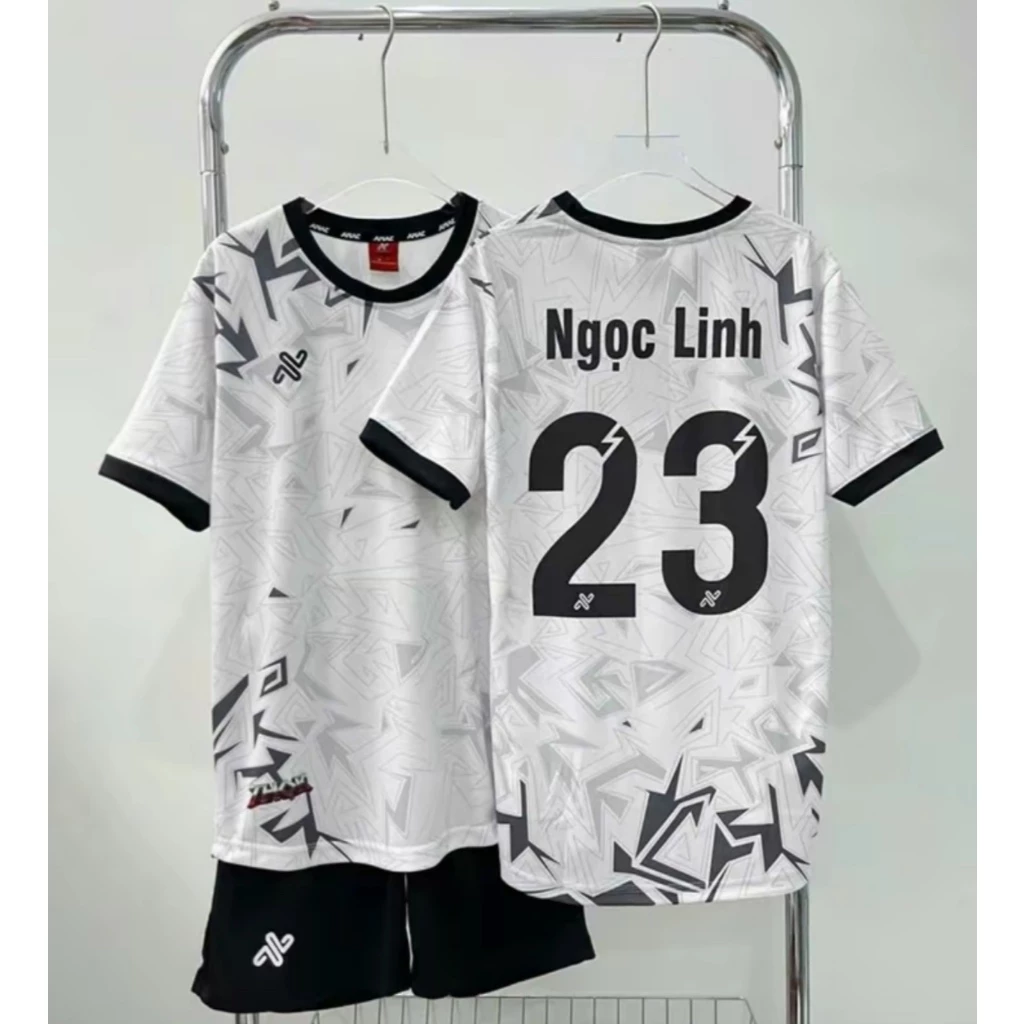 Bộ áo quần bóng đá,áo đá banh nam nữ a.m.a.c xám in tên số theo yêu cầu, áo thể thao chất liệu mè
