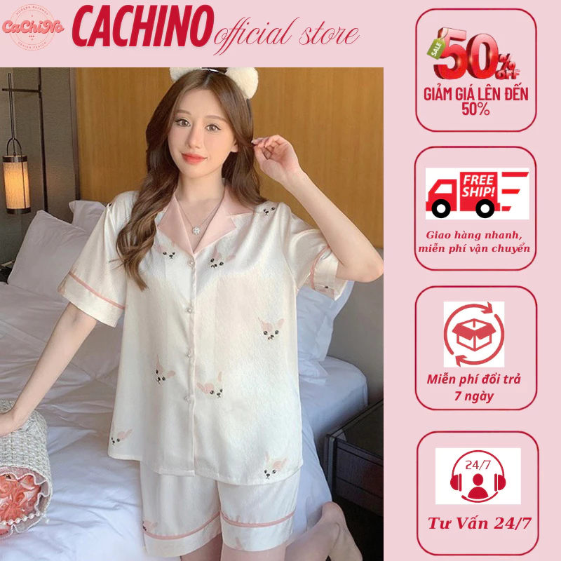 Bộ pyjama cộc tay họa tiết dễ thương hàng Quảng Châu, Bộ đồ ngủ nữ lụa xước cao cấp BN027