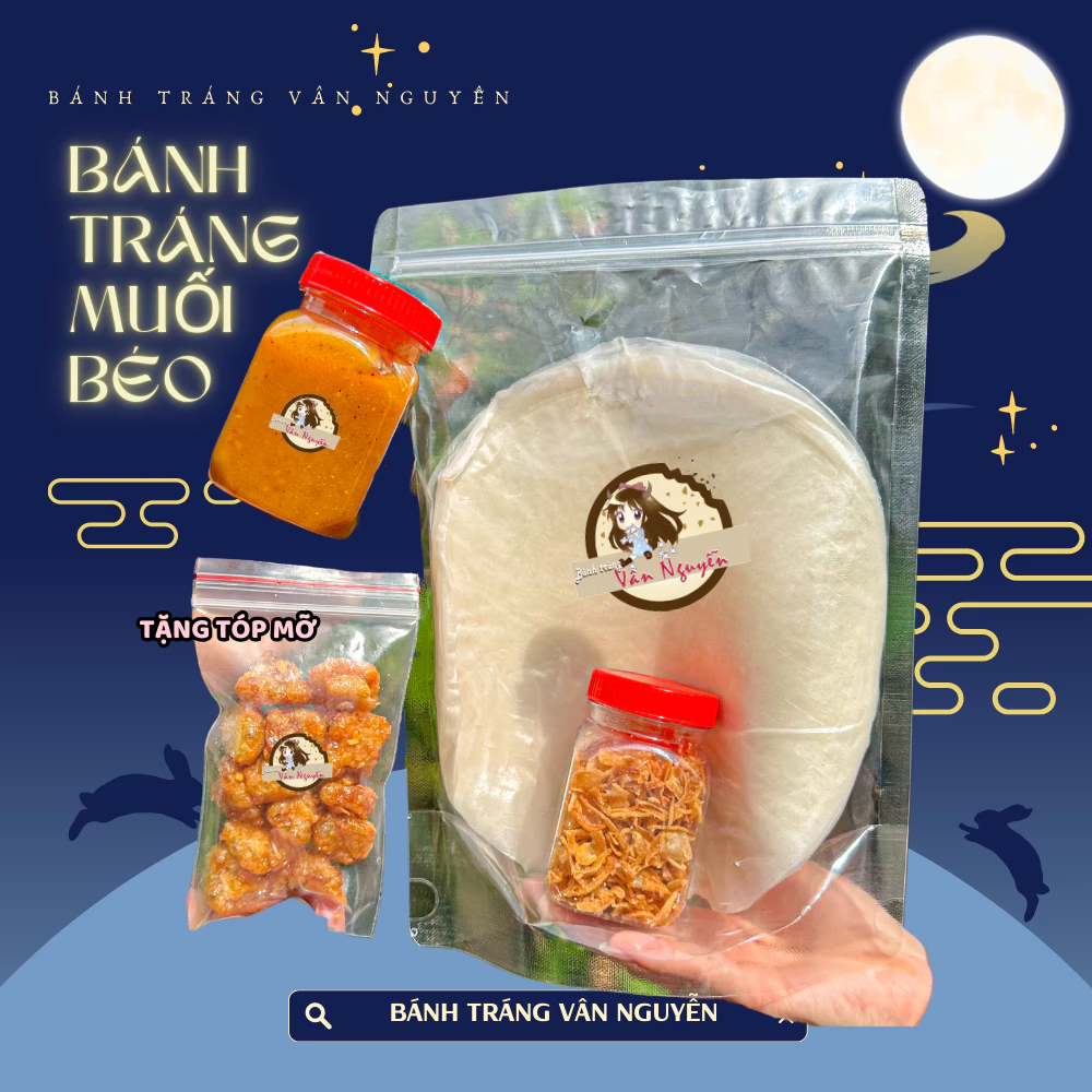 Combo bánh tráng muối béo TẶNG TÓP MỠ. Bánh tráng vân nguyễn 150gr Bánh tráng phơi sương, 1 hủ muối béo, 1 hủ hành phi