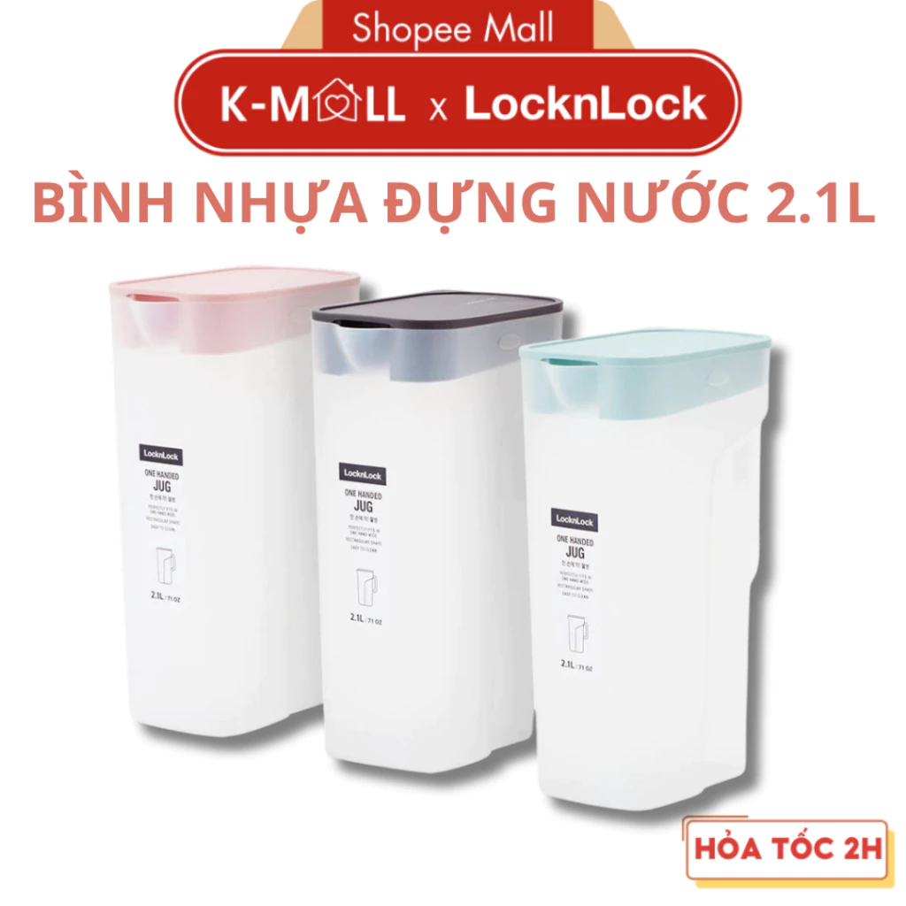 Bình nước nhựa LocknLock One Handed Jug HAP818 dung tích 2.1L, 3 màu, có tay cầm - K-MALL