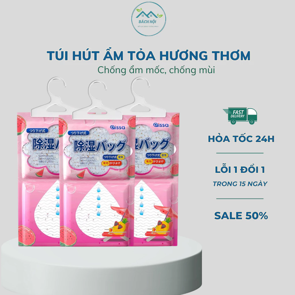 Túi hút ẩm 2 ngăn hương thơm nước hoa siêu hút ẩm chống mốc, nồm, ẩm có móc treo tủ quần áo
