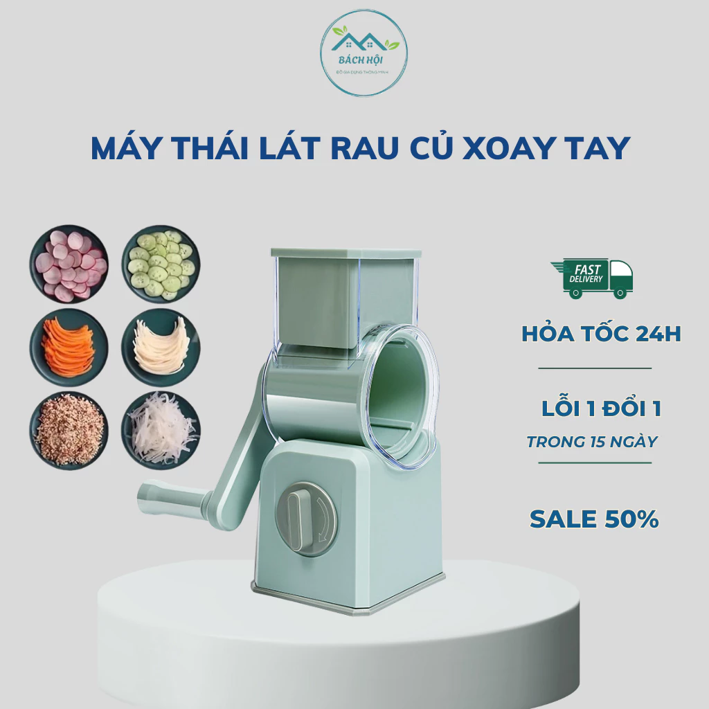 Máy thái lát rau củ đa năng dọc, máy bào sợi 4 in 1 kèm 6 lưỡi dao cao cấp