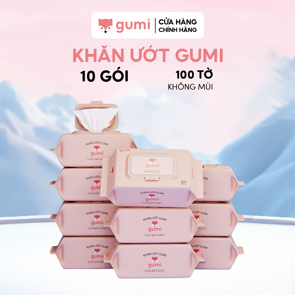 Thùng 10 gói khăn ướt Gumi không cồn không parabens cao cấp.