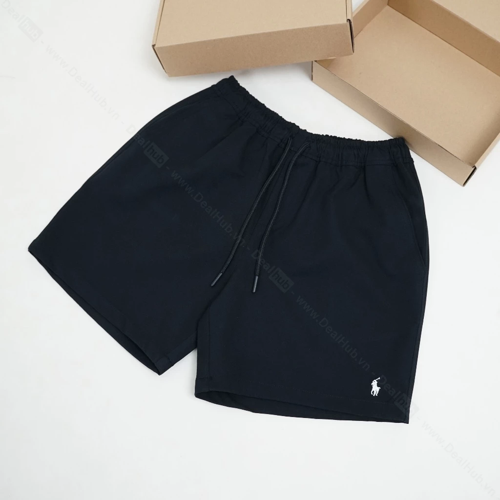 Quần Short Thêu Ngựa Basic Chất Vải Poly Cotton Cao Cấp Co Dãn 2 màu đen than cho các ae boy phố Hàng QC 2026