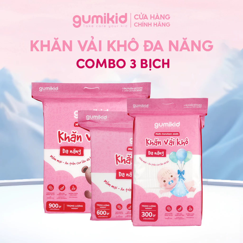 KHĂN VẢI KHÔ ĐA NĂNG DÀNH CHO MẸ VÀ BÉ GUMI 300/600/ 900g