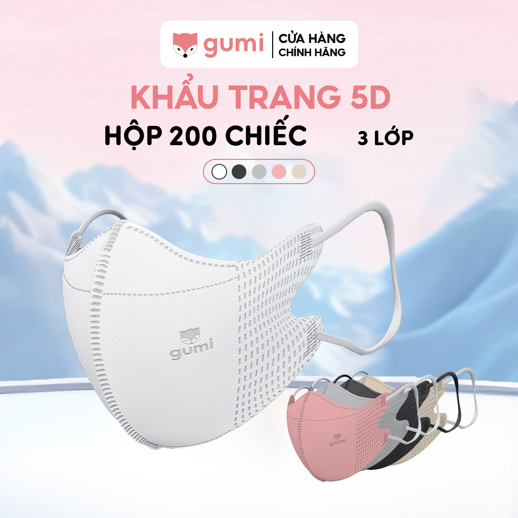 Khẩu trang 5D Gumi 3 lớp mask kháng khuẩn lọc bụi PM 2.5