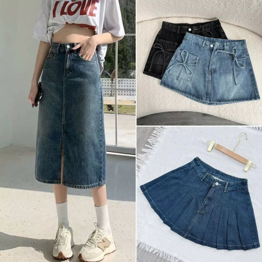 Tổng hợp Chân váy jean bigsize nữ lưng cao vintage thời trang tôn dáng A túi hộp cột nơ xinh năng động 50-95kg