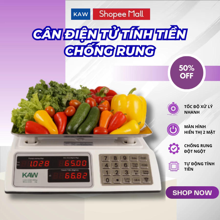 Cân điện tử tính tiền KAW, hiển thị 2 mặt, dễ sử dụng, cân chống rung, chống nước