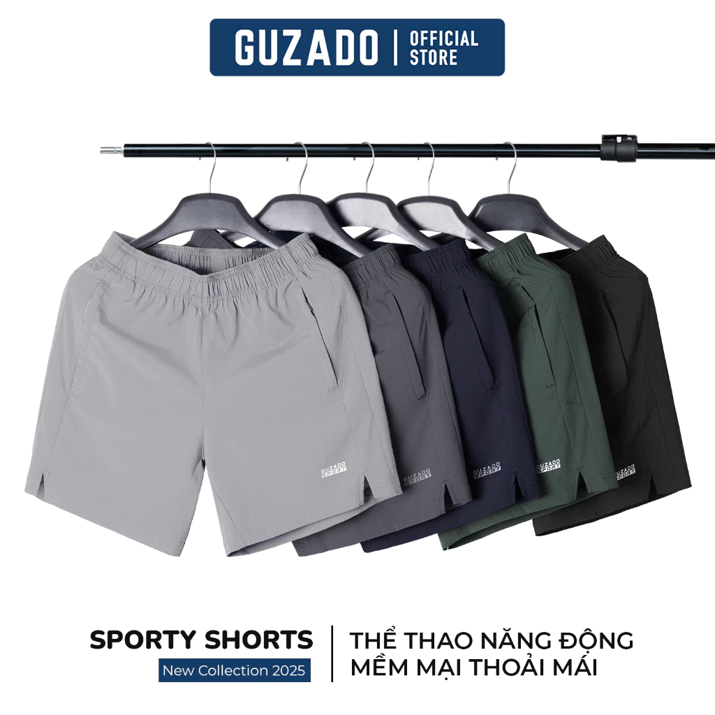 COMBO2 Quần Đùi Chạy Bộ Nam GUZADO Vải Gió Mềm Mịn Thoáng Mát, Vận Động Thể Thao Thoải Mái CB2-GASA25S001