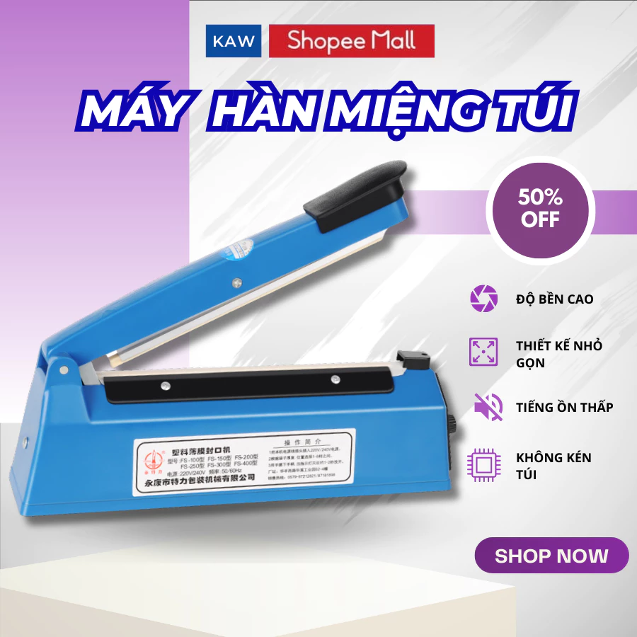 Máy hàn miệng túi dập tay KAW, loại 20 30 40 cm, bảo quản thực phẩm, dùng mọi loại túi