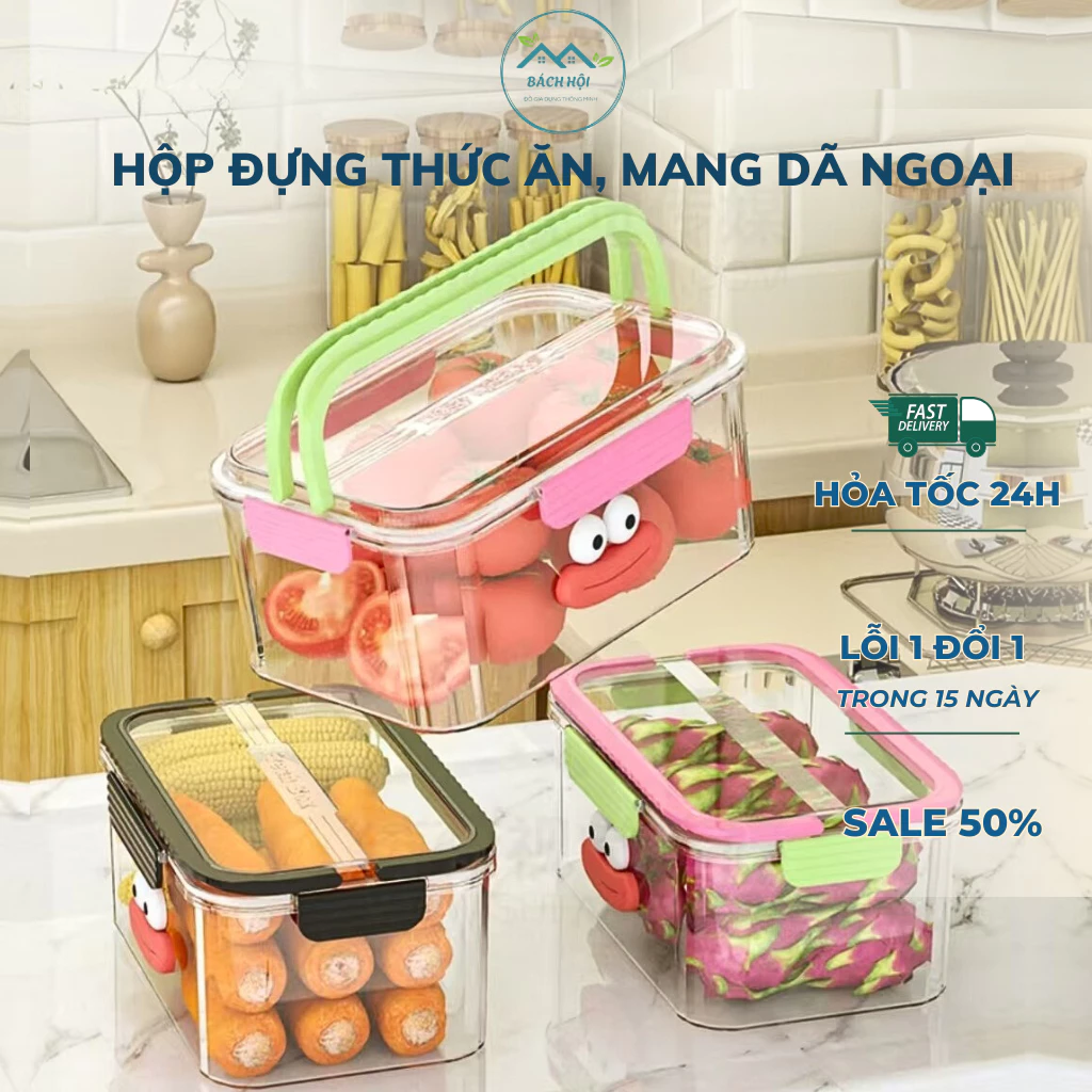 Hộp Đựng Thực Phẩm Có Quai Xách, Hộp Cơm Trưa Dã Ngoại Hình Cua Cute Giữ Nhiệt Tốt