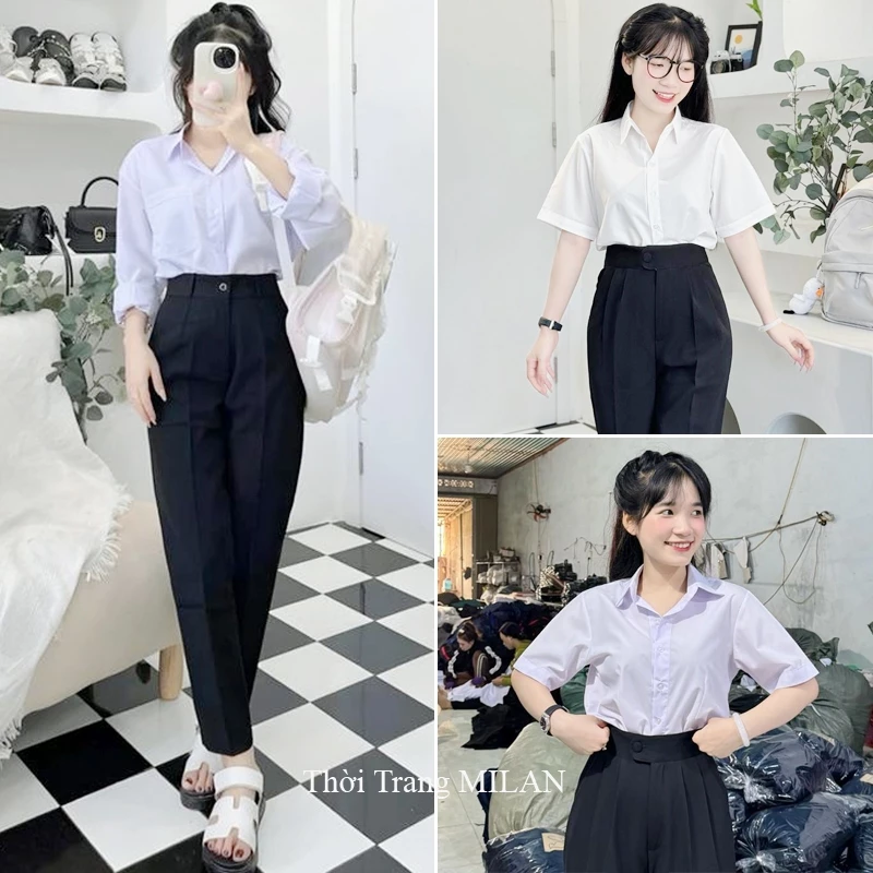 (DÀI 88-95-103CM)Quần baggy nữ đi học cạp cao đai lệch ống suông đứng che đùi to M668 dáng quần tây nữ cấp 3 2 đi học