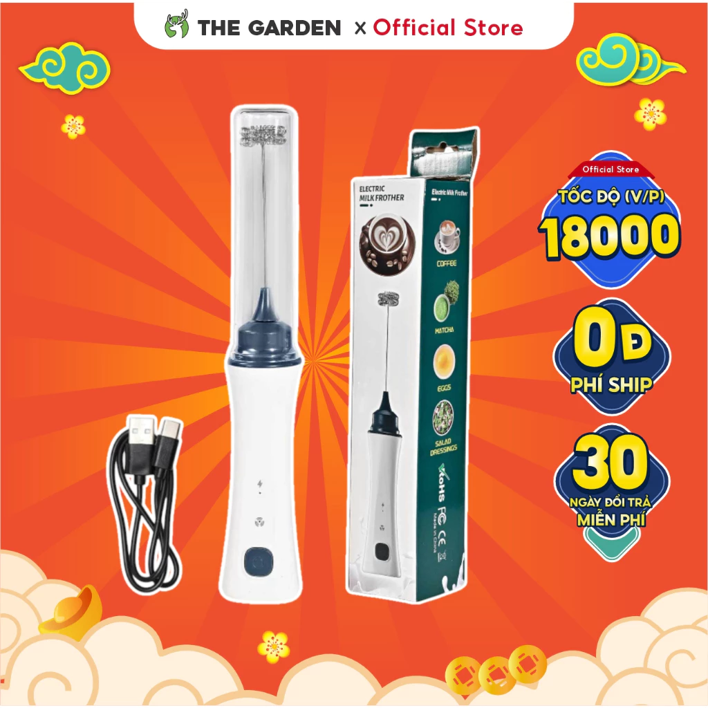 Máy tạo bọt cafe cầm tay THE GARDEN IGWT tốc độ 18.000 vòng/phút cáp sạc USB type C