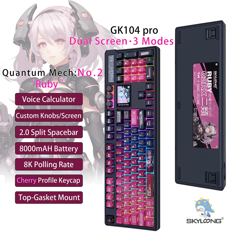 SKYLOONG GK104Pro - Màn hình WIFI3.0- Bàn phím cơ full size - 2 Màn hình + 3 núm - Pin 8000 mAh