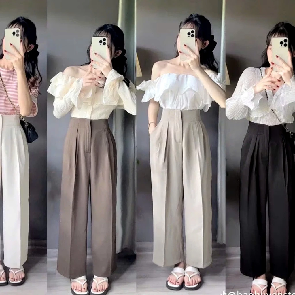 Quần dài suông ống đứng nấm lùn cho dưới 1m56 dài 87cm cạp cao 5cm TD201