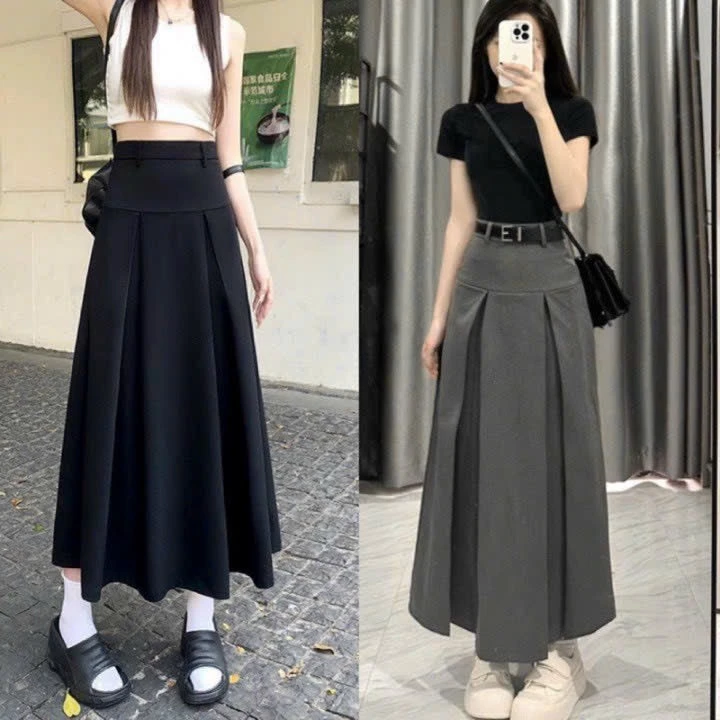 [Tặng Đai Lưng] Váy Dáng Dài Xếp Ly Mặc Được 2 Kiểu Linh Hoạt Vải Tuyết Mưa Vitex Dày Dặn TD399