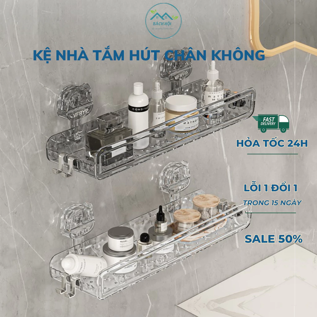 Kệ Nhà Tắm, Kệ Chữ Nhật Hút Chân Không, Kệ Bếp Đa Năng Gắn Tuờng Tái Sử Dụng