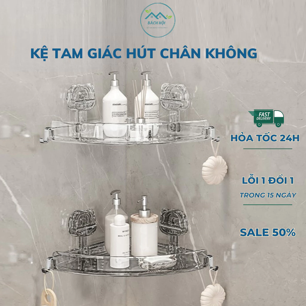Kệ Góc Gắn Tường Nhà Tắm, Kệ Tam Giác Hút Chân Không Nhà Bếp Có Thể Tái Sử Dụng