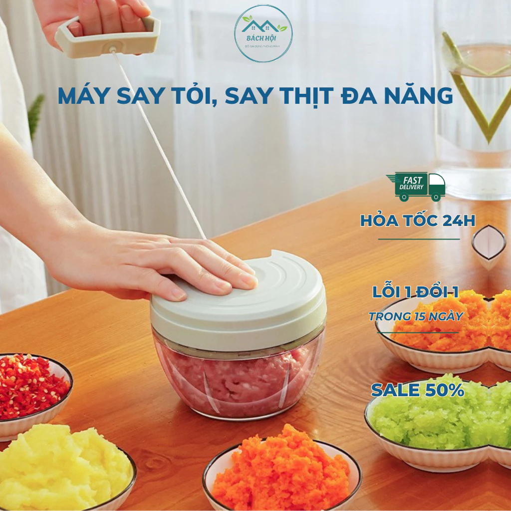 Máy Xay Cầm Tay, Xay Tỏi Ớt Đa Năng Dây Rút Tiện Lợi, Máy Xay Nhà Bếp Mini