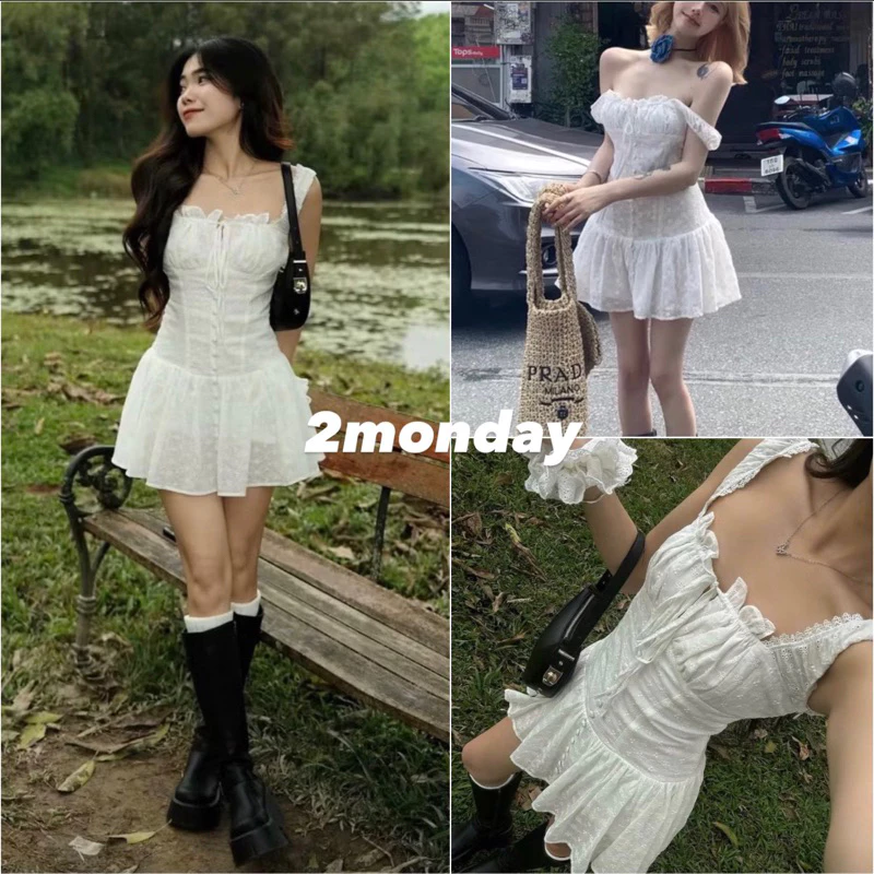 [TẶNG QUẦN] VÁY HAI DÂY DÁNG NGẮN PHỐI REN CÚC DỌC ĐUÔI CÁ BỒNG XOÈ V33