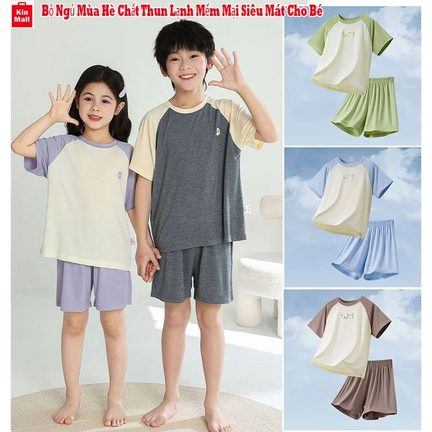 (15-55kg) Bộ Đồ Ngủ Cộc Tay Mùa Hè chất Thun Lạnh Siêu Mềm Mại co giãn tốt cho Bé Trai và Bé Gái