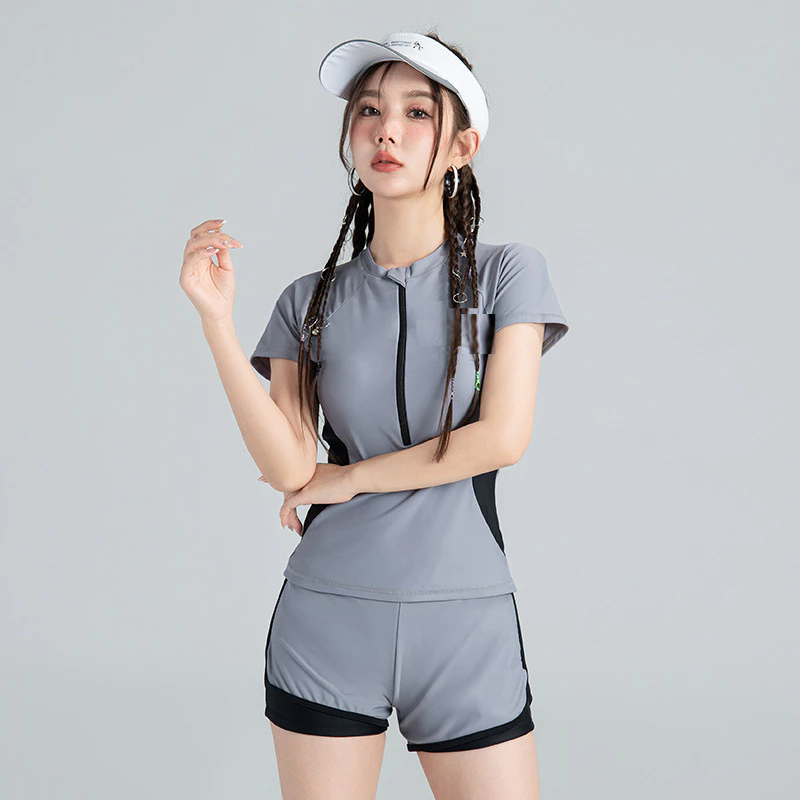Bikini đồ bơi 2 mảnh kín đáo áo ngắn tay KHOÁ KÉO ĐÙI 2 LỚP MS1229