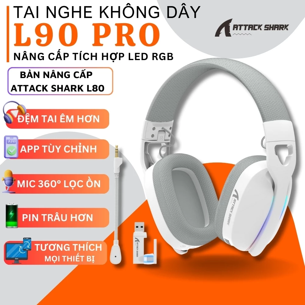Tai Nghe Gaming Attack Shark L90 - LED RGB, Micro Chống Ồn, App Tùy Chỉnh Nâng Cao Kết Nối Mọi Thiết