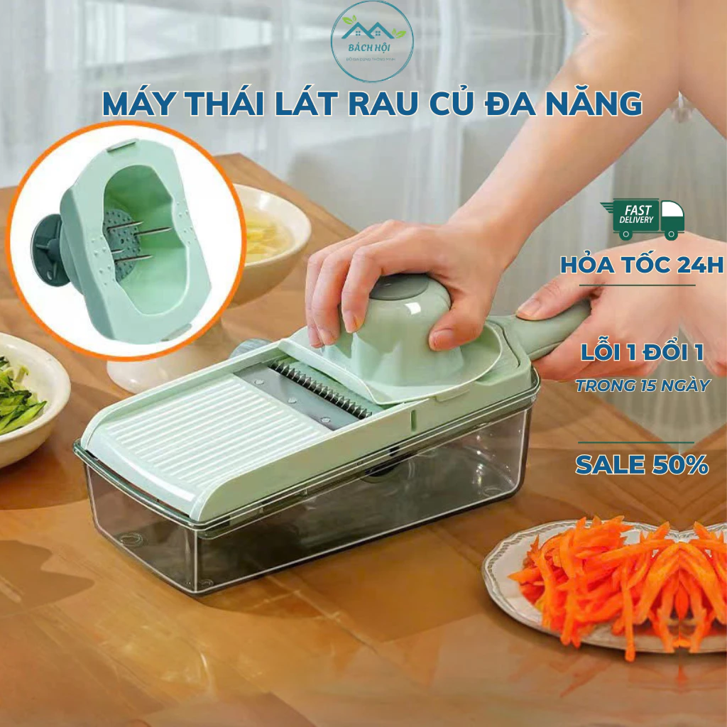 Máy Thái Rau Củ Đa Năng 3 Trong 1 Có Hộp Đựng Bào Sợi, Thái Lát, Cắt Nhanh Điều Chỉnh Lưỡi Dao