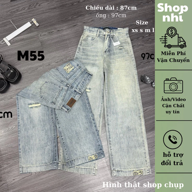Quần jean nữ ống suông rộng nấm dài 87cm + 97cm size SML Shop Nhí ( S01 - Quần suông nấm ) 7126/7127