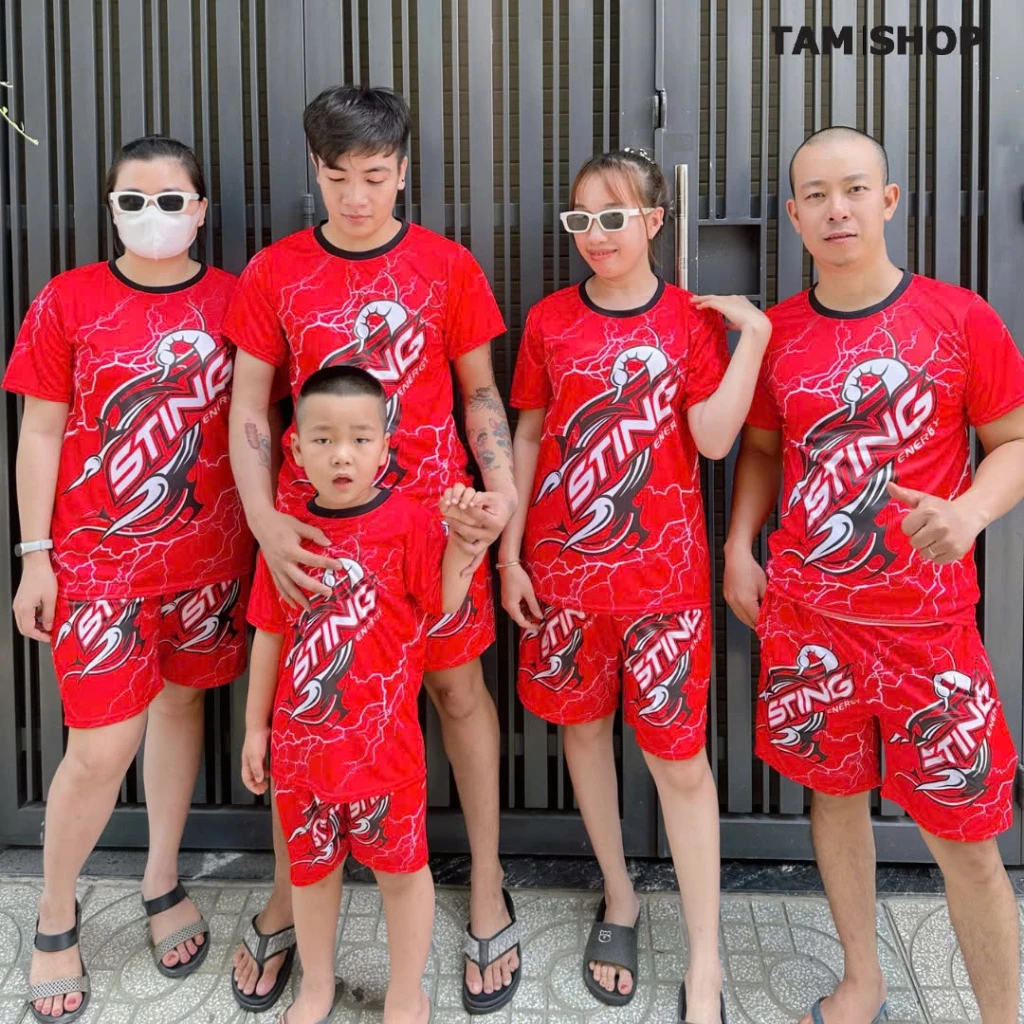 Sét bộ quần áo nam nữ mùa hè mặc nhà tập gym thể thao chất thun lạnh mát mịn in hình STING ĐỎ KL7