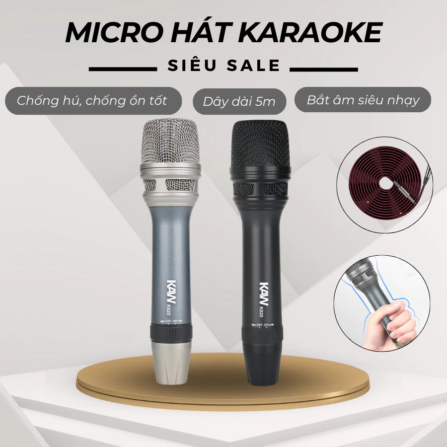 Mic Hát Karaoke Cao Cấp, Chống Hú, Chống Ồn, Bắt Âm Cực Nhạy, Dây Dài 5M, Bảo Hành 12 Tháng