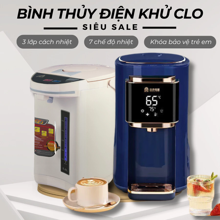 Bình Thủy Điện Khử Clo, Đun Sôi Nhanh, Tiết Kiệm, Giữ Nhiệt Lâu, Bảo Hành 12 Tháng