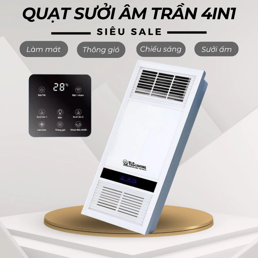 Quạt Sưởi Âm Trần TLC 4IN1 LuxuryTích Hợp Đèn LED, Làm Ấm, Thông Gió, Chiếu Sáng, Điều Khiển Tự Động