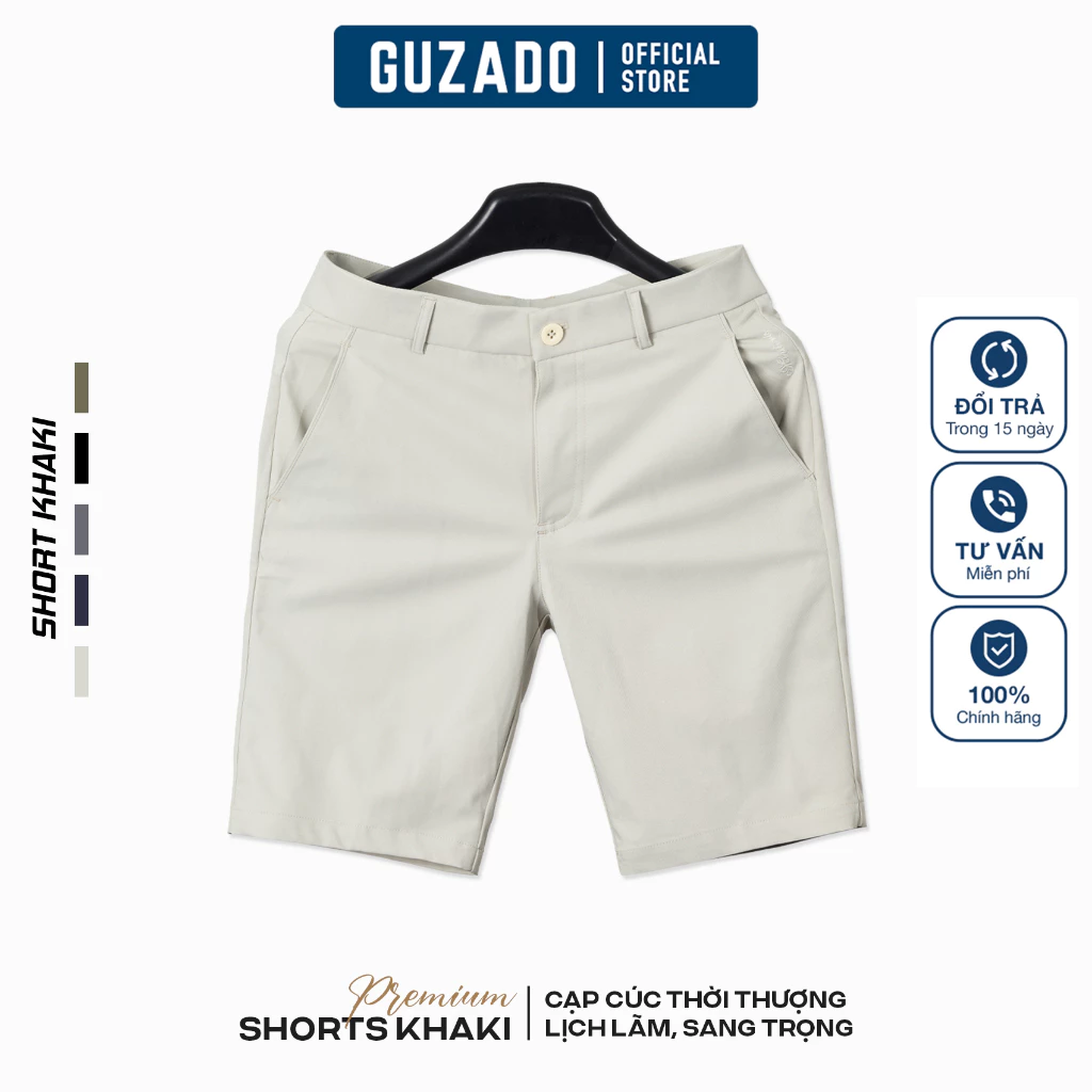 Quần Short Nam GUZADO Vải KaKi Cao Cấp Dày Dặn, Form RegularFit Cạp Cúc Lịch Sự, Sang Trọng GSR16-GCSK25S001