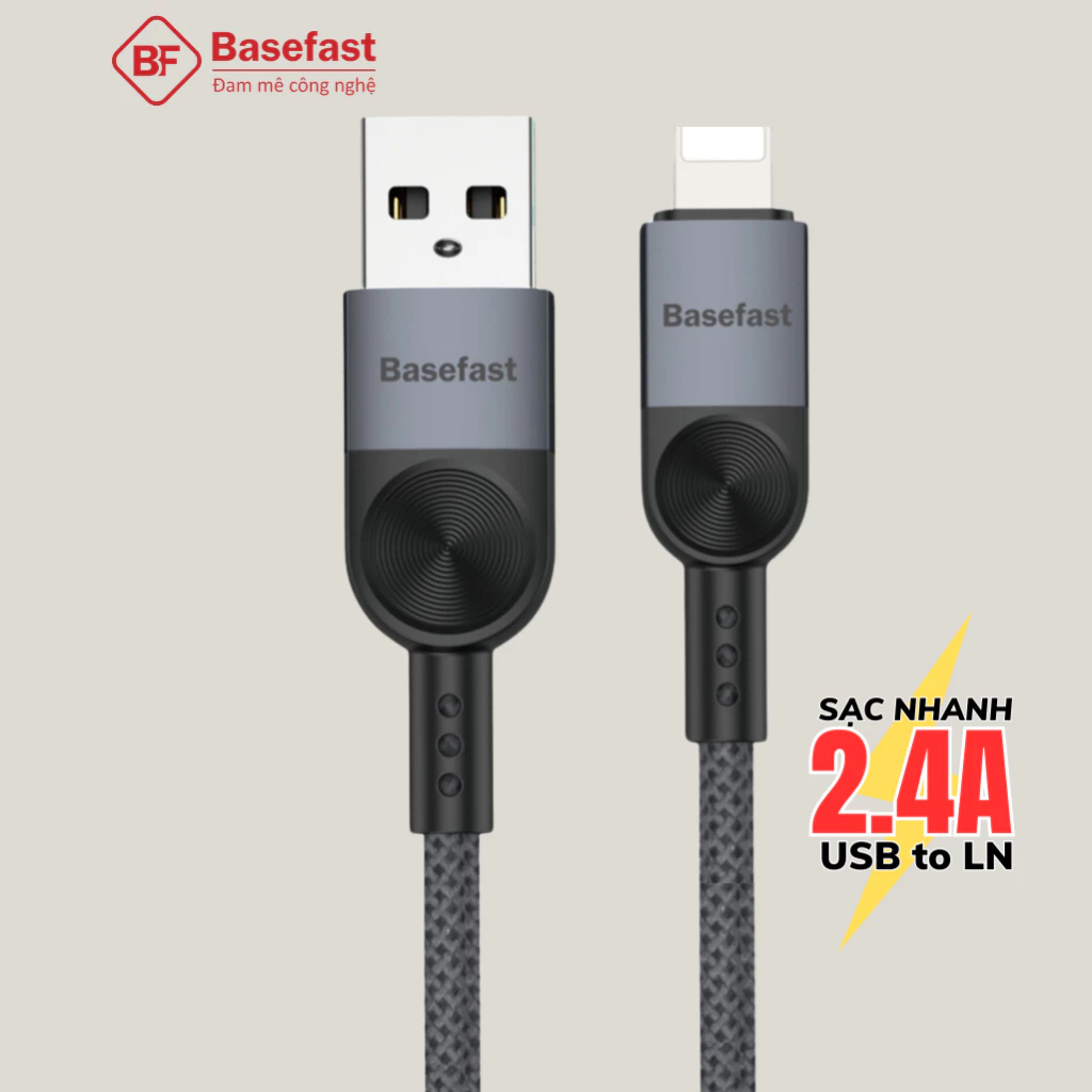 Dây sạc nhanh Basefast dùng cho Phone 8plus xs max 11 12 13 pro ... cáp sạc bọc dù loại siêu bền