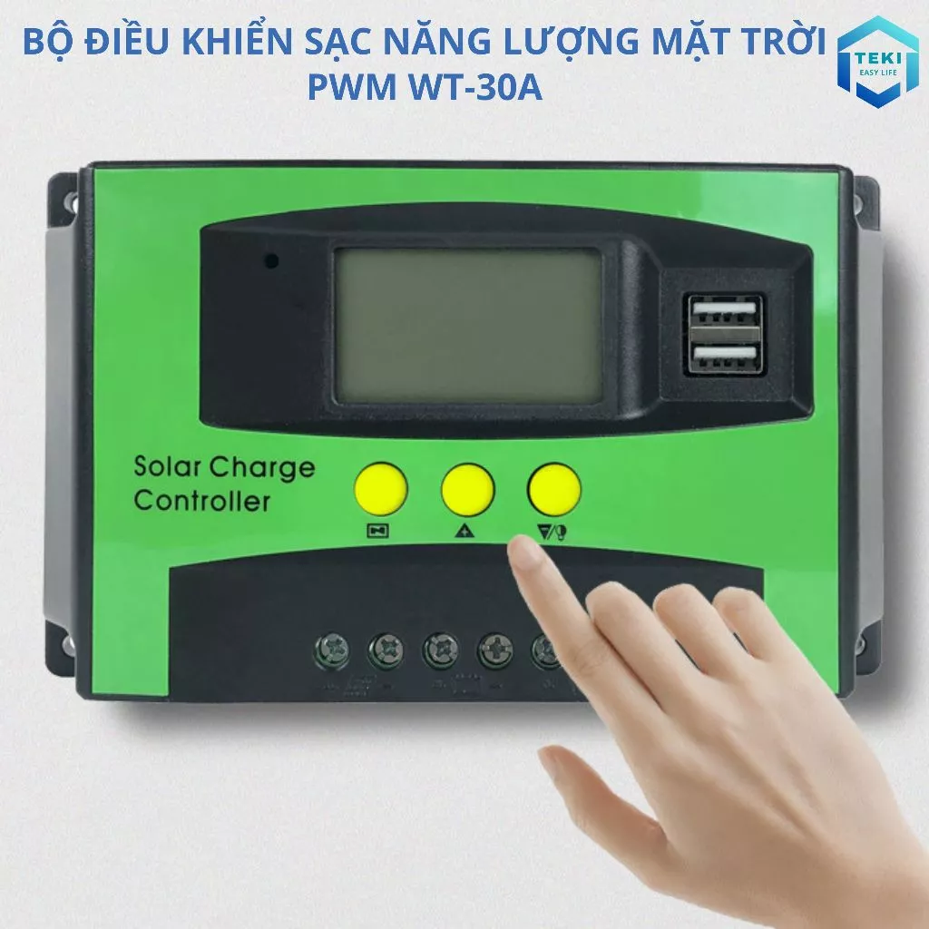 Bộ Điều Khiển Sạc Năng Lượng Mặt Trời PWM WT-30A TEKI 12V/24V Tự Nhận Bình Màn LCD USB Kép