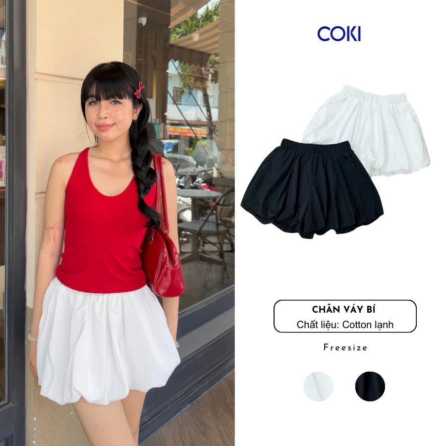 Chân váy Bí Phồng Dáng ngắn có Lót Quần Trong Bo Chun Basic