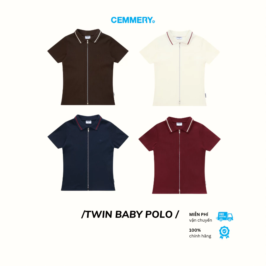 Áo Baby Polo CEMMERY Local Brand Chính Hãng Twin Zip Áo Polo Thun Gân Nữ Khóa Zip 2 Đầu 4 Màu