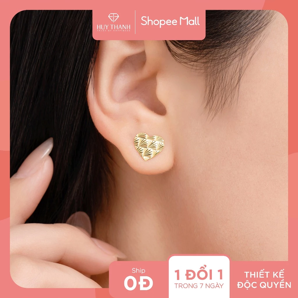 Bông Tai Nữ Vàng Tây 10K BTZ004A  Thiết Kế Họa Tiết Hình Trái Tim Giác Cắt Sáng Lấp Lánh Huy Thanh Jewelry