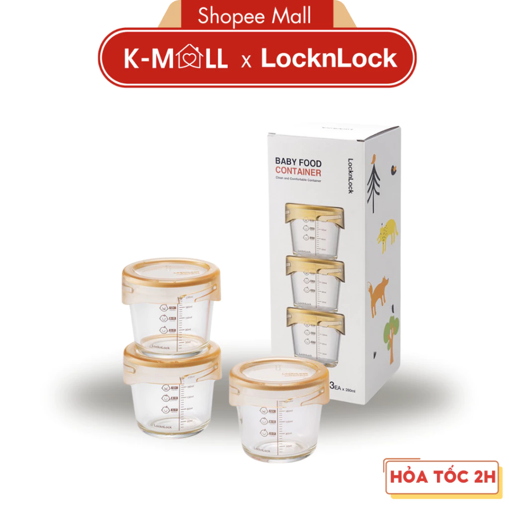 Hộp đựng thức ăn cho bé LocknLock 280ml thuỷ tinh chịu nhiệt LLG542 LLG542S3 HWB820 có vạch chia - K-MALL