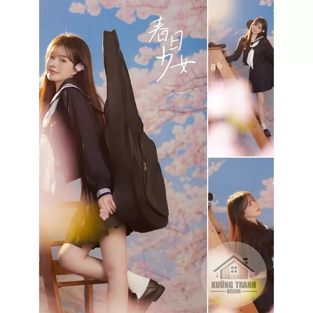 Phông backround Studio Chụp ảnh họa tiết hoa anh đào Nhật Bản bằng vải Canvas cao cấp - XUONG TRANH DECOR