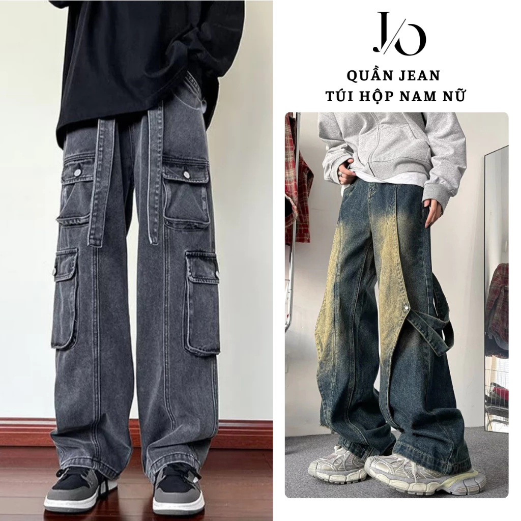 Quần Jean Túi Hộp Nam Nữ Suông Ống Rộng Quần Bò Jean Túi Hộp Cargo Pants Unisex Phong Cách HIPHOP
