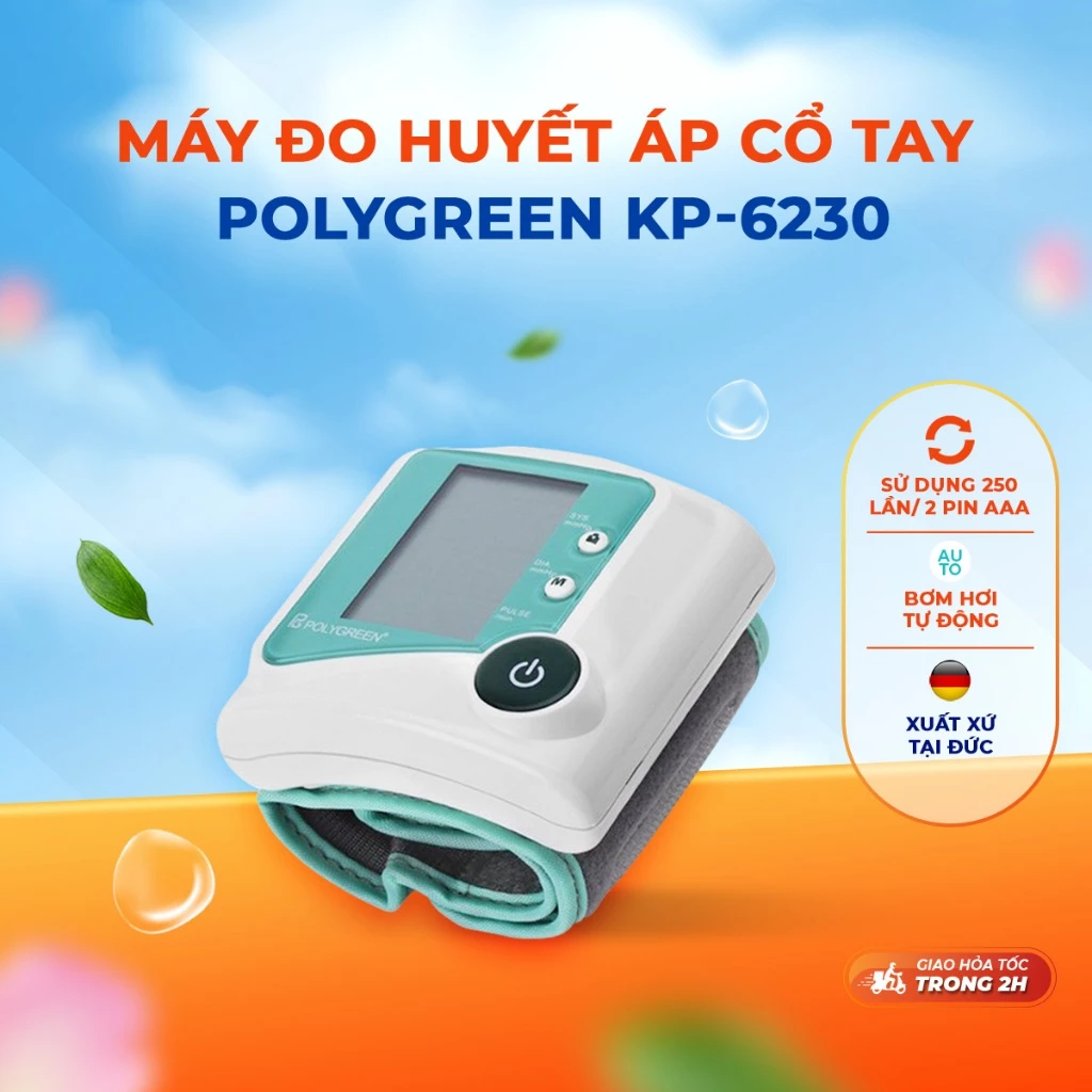 Máy Đo Huyết Áp Cổ Tay Điện Tử Polygreen KP-6230 Theo Dõi Kiểm Tra Sức Khỏe Tại Nhà