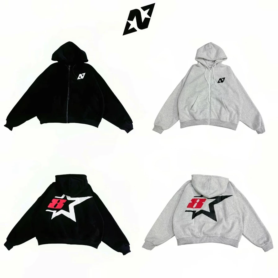 Áo Hoodie Form Rộng In Ngôi Sao Số 8 Unisex – Áo Hoodie Nam Nữ Kiểu Hàn Ulzzang, Áo Khoác Nỉ Tay Dài Streetwear Cá Tính